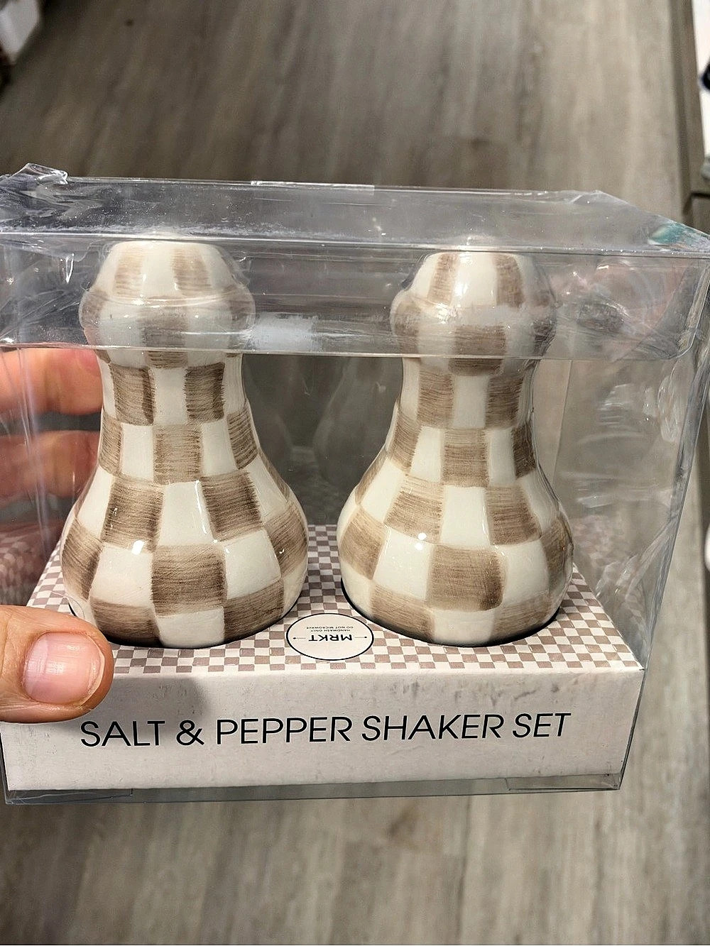 MRKT Checkered Salt & Pepper Shaker Set, White & Brown